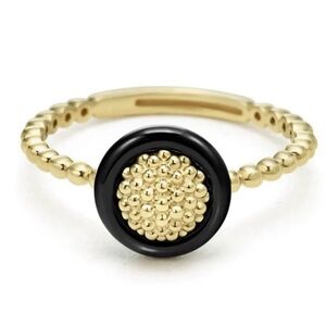 LAGOS 18K Gold Caviar Ring with Black Ceramic Halo. NWT. Size 9.